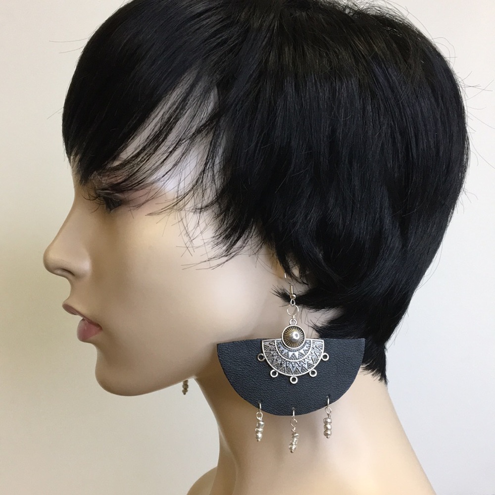 🌟SOLD🌟 Genuine Black Leather Bohemian Earrings